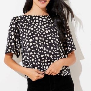 Ann Taylor Spotted Flutter Bow Back Top medium black and white blouse